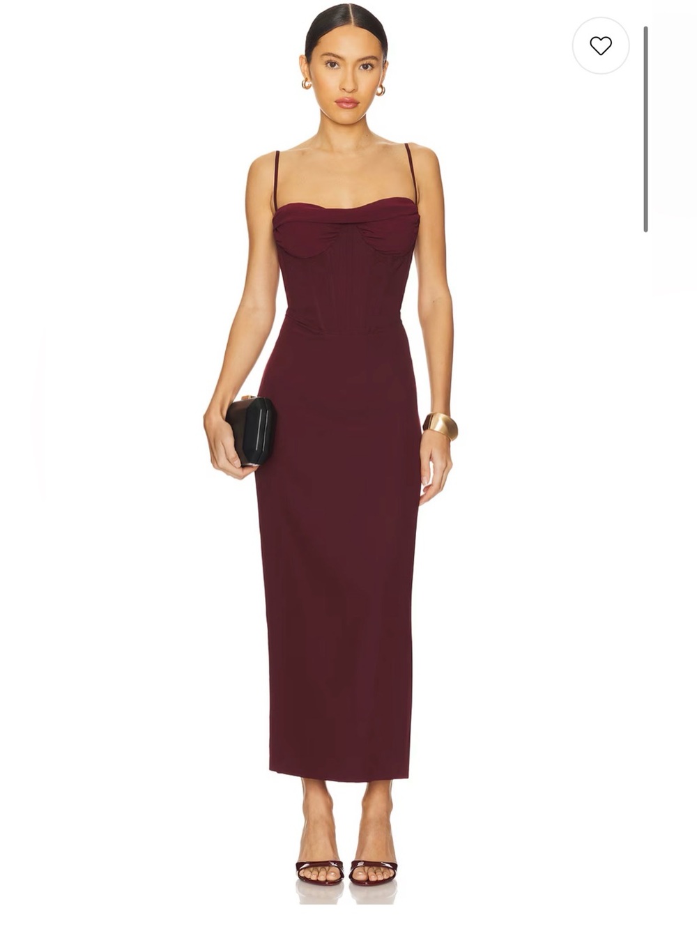 Burgundy Corset Midi Dress with Spaghetti Straps